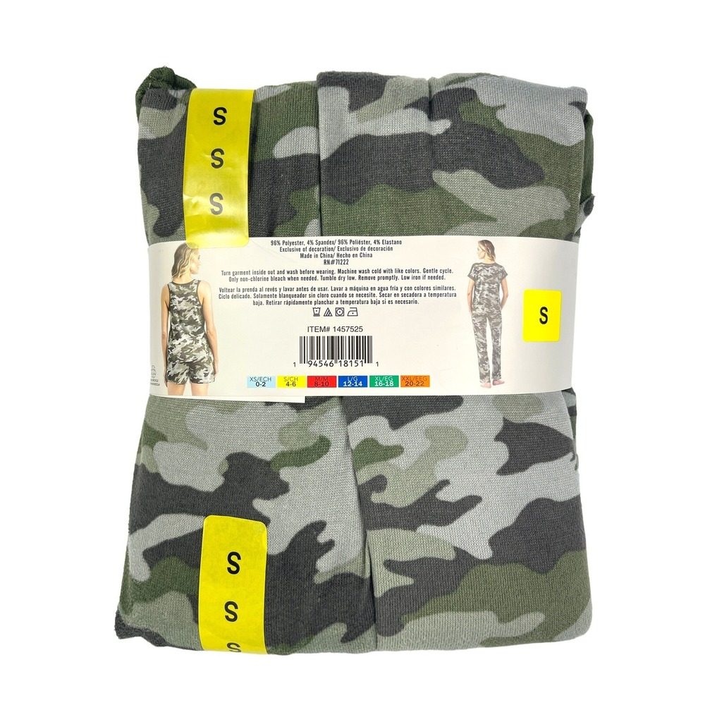 Lucky Brand Womens Pajamas Set 4 Piece Camo Sleepwear Small Tee Short Pant NWT - Picture 2 of 2